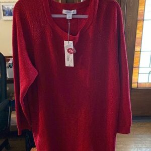 Liz Claiborne Red Metallic Knit 3/4 Sleeve Pullover Holiday Sweater Size XXL